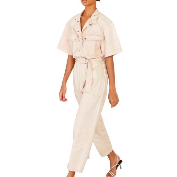Magali Pascal x Anthropologie Dylan Lg Pink Beige Utility Jumpsuit Coveralls - Picture 12 of 15